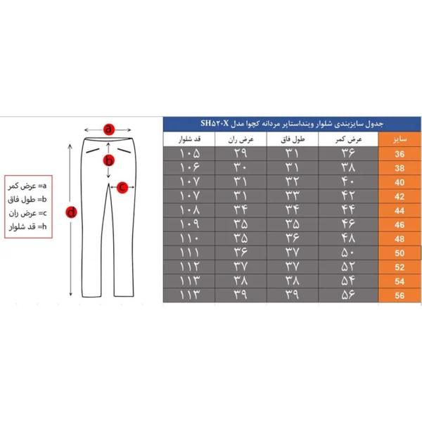 راهنمای سایز شلوار کوهنوردی مردانه Quechua SH520
