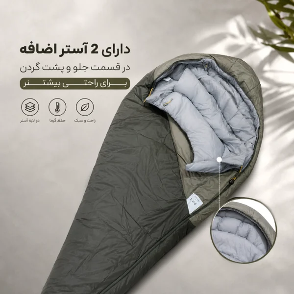 کیسه خواب فورکلاز مدل 500 Light دارای آستر اضافی قسمت جلو و پشت گردن